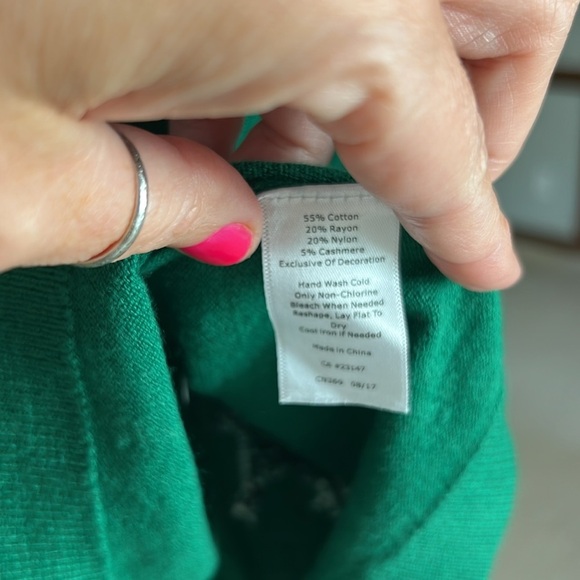 Talbots Women's Size LP Green Cashmere Cardigan Sweater Dalmation Dog Design - Picture 5 of 8